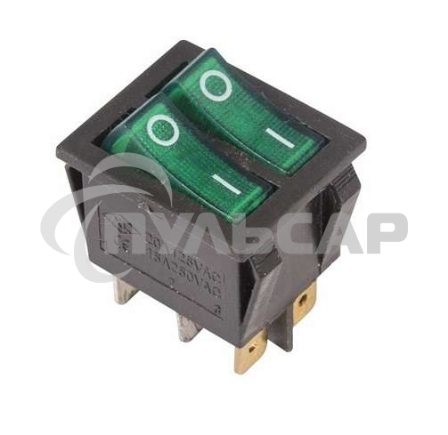 Выключатель клавишный Rexant 250V 15А (6с) ON-OFF зеленый с подсветкой ДВОЙНОЙ