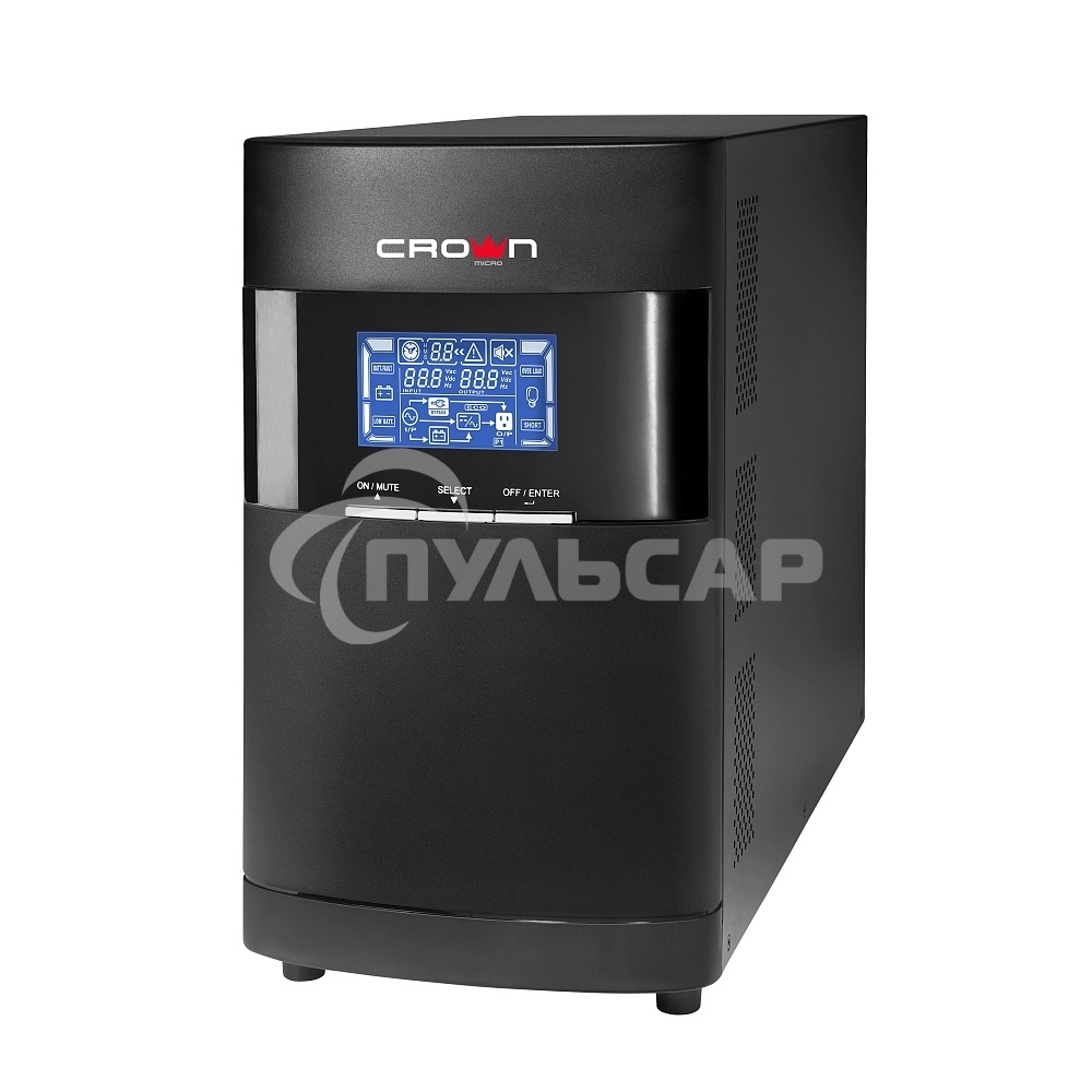 Источник бесперебойного питания CROWN On-Line CMUOA-350-3K EURO 3000VA/2700W, корпус металл, TOWER, АКБ 6*12V/9AH, PF-0.9, AVR 110-300V, порт RJ-11/45+USB/RS-232, EPO, розетки 4*EURO, входной кабель 2 м, вентилятор охлаждения, автомат, слот для SNMP, порт