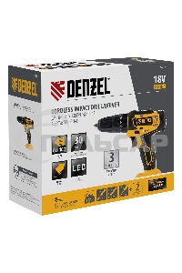 Дрель-шуруповерт Denzel CID-18-0, Аккумуляторная, 18В, Без АКБ и ЗУ, Ударная, Кейс