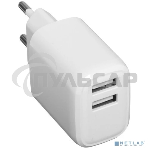 Зарядное устройство Cablexpert MP3A-PC-58, 10.5Вт, 2.1А, 2хUSB, белый, пакет