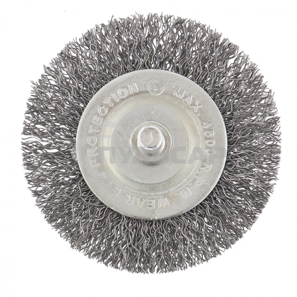 Щетка для дрели Сибртех 60 мм, плоская со шпилькой, витая проволока 0,3мм 744467