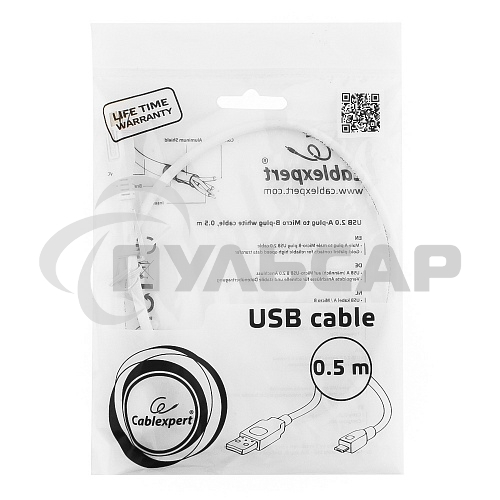 Кабель Gembird/Cablexpert CCP-mUSB2-AMBM-W-0.5M AM/microBM 5P, 0.5м, экран, белый, пакет