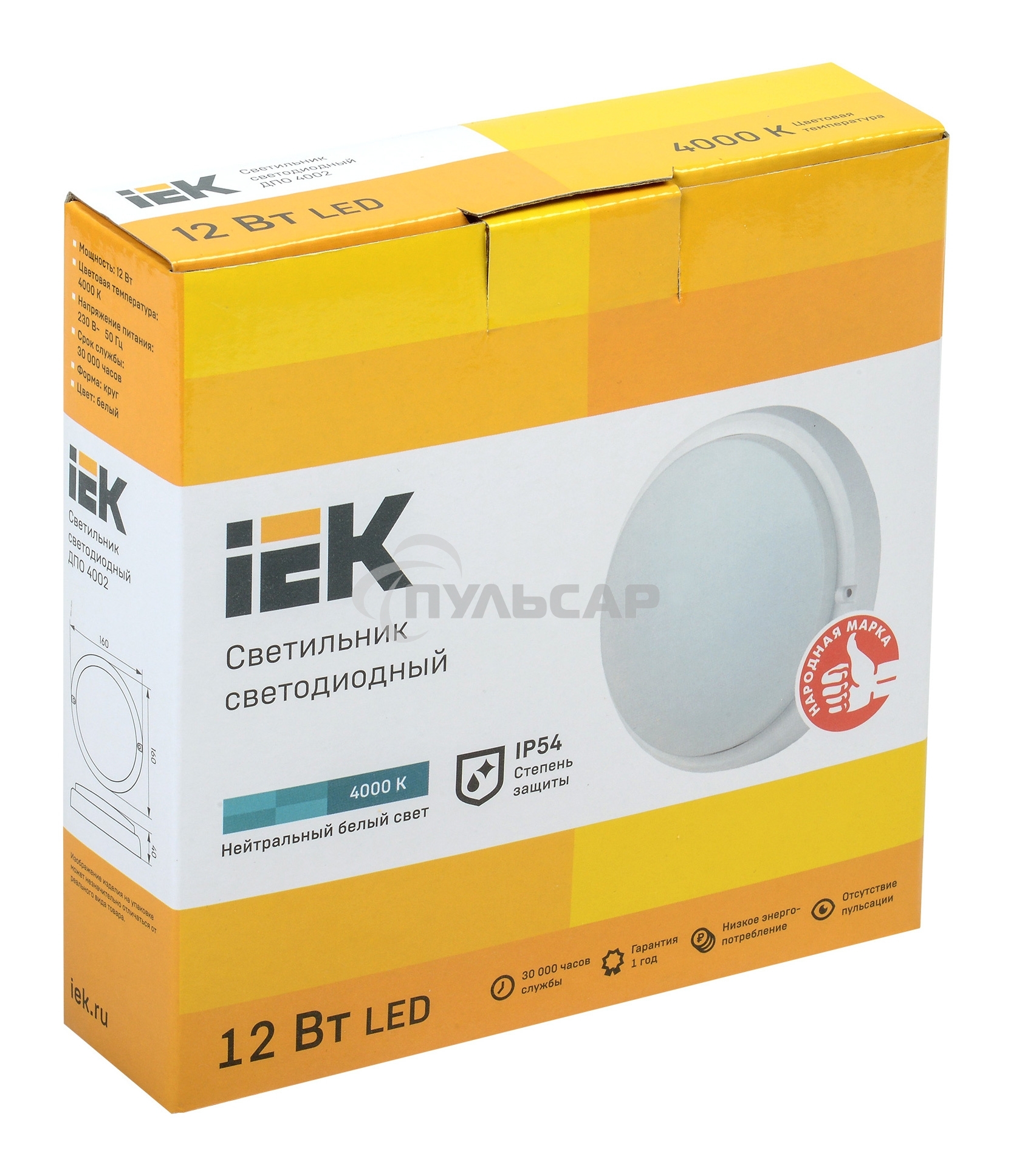 Светильник Iek LDPO0-4002-12-4000-K01LED ДПО 4002 12Вт IP54 4000K круг белый IEK
