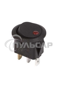 Выключатель клавишный Rexant круглый 12V 16А (3с) ON-OFF черный с красной подсветкой
