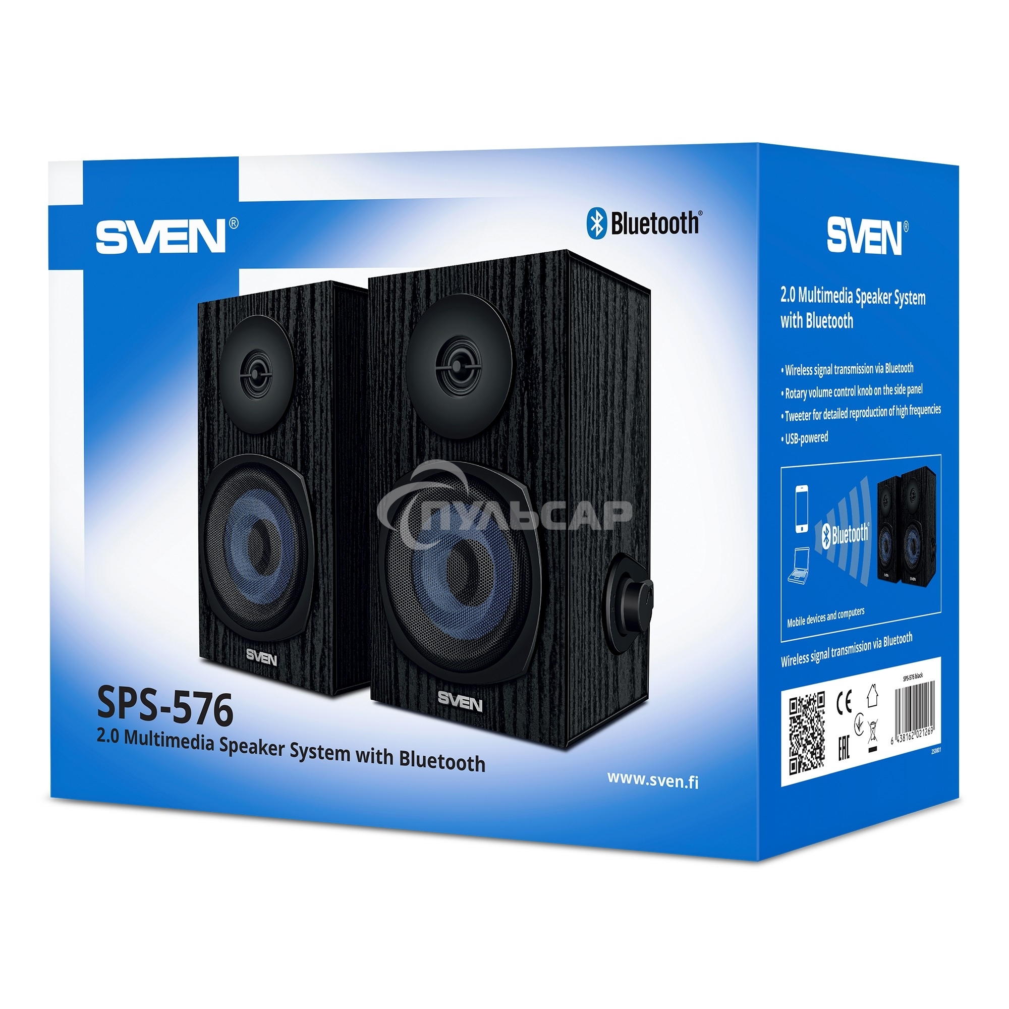 Акустическая система 2.0 SVEN SPS-576 черные (2x4W, Bluetooth, дерево)