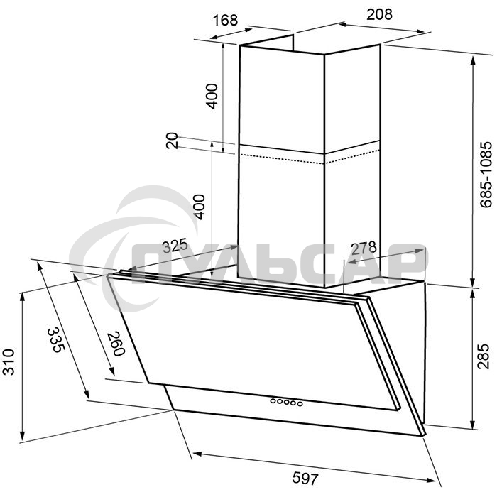 Вытяжка наклонная Krona Olly 600 PB черный, 60 см, 575 куб. м/ч, 50 дБ