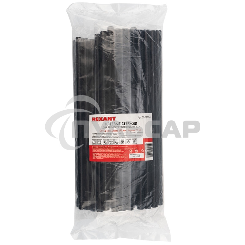 Клеевые стержни Rexant, Ø11 мм, 270 мм, черные, 1кг., пакет