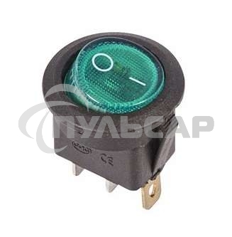 Выключатель клавишный Rexant круглый 250V 6А (3с) ON-OFF зеленый с подсветкой