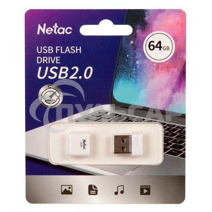 Флешка USB Netac U116 64 Gb <NT03U116N-064G-20WH>, USB 2.0, миниатюрная пластиковая белая