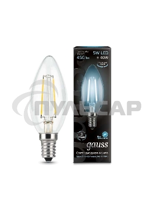 Лампа светодиодная Gauss 103801205LED Filament Candle Е14 5Вт 4100к 1/10/50