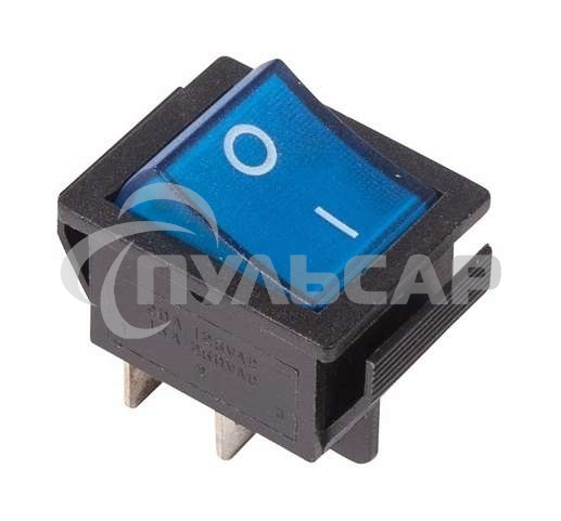 Выключатель клавишный 250V 16А (4с) ON-OFF синий с подсветкой Rexant