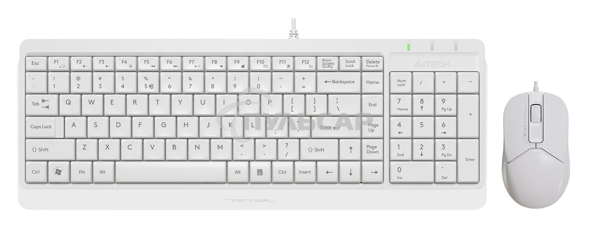 Комплект клавиатура + мышь A4Tech Fstyler F1512 клав:белый мышь:белый USB