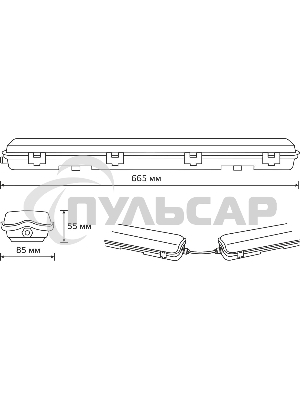 Светильник линейный Gauss СПП-Т8-G13 LITE 220-230V IP65 665*85*55мм для LED ламп 2х600мм 1/16
