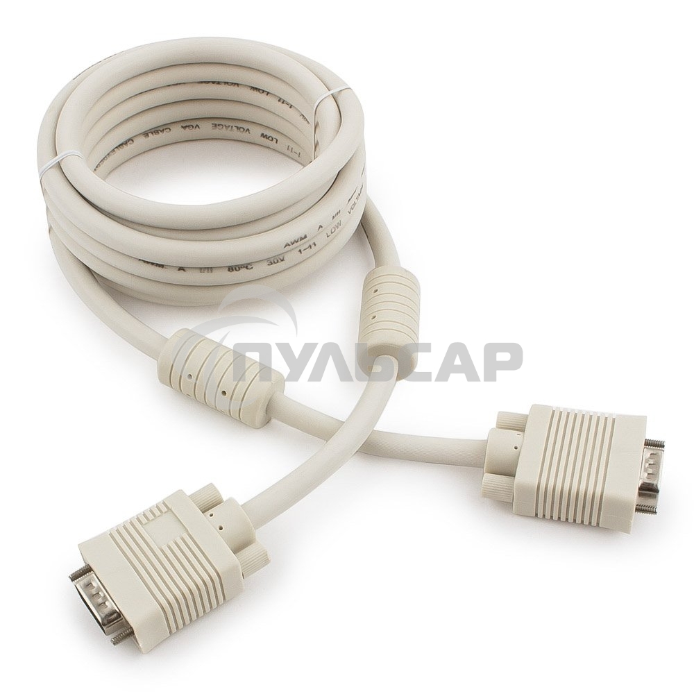 Кабель Gembird/Cablexpert CC-PPVGA-10,Кабель VGA Premium 15M/15M, 3.0м, белый, тройной экран, феррит.кольца
