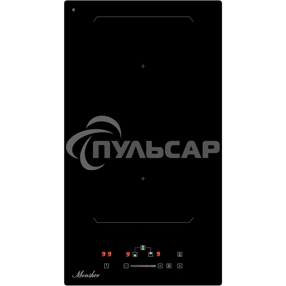 Индукционная варочная панель Monsher MHI 3011, индукция, инвертер, 30 см, 9 уровней мощности, бустер, Stop and Go, автоматическое отключение, таймер, индикатор остаточного тепла, сенсорное/слайдерное управление, черный
