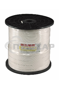 Кабель коаксиальный Rexant RG-59U+Cu, 75 Ом, Cu/Al/Cu, 64%, бухта 305 м, белый