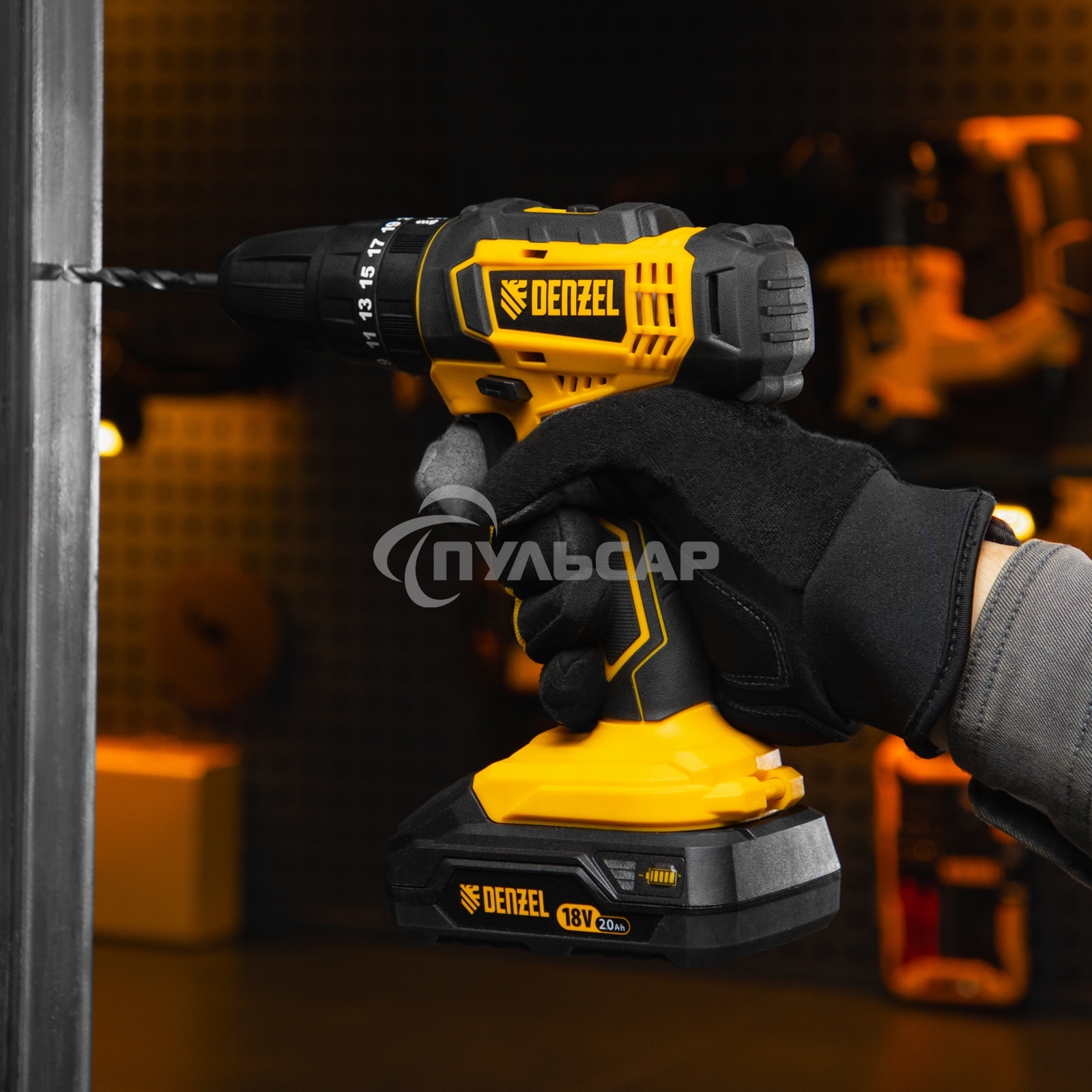 Дрель-шуруповерт Denzel CID-18-0, Аккумуляторная, 18В, Без АКБ и ЗУ, Ударная, Кейс