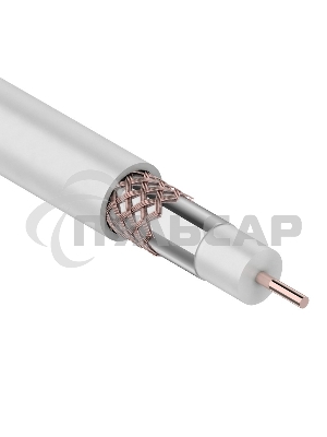 Кабель коаксиальный Rexant RG-6U+Cu, 75 Ом, Cu/Al/Cu, 75%, бухта 100 м, белый