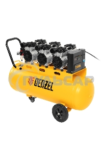Компрессор безмаслянный малошумный DLS 2250/100, 2250 Вт, 3х750, 100 л, 410 л/мин блок упр Denzel