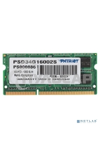 Оперативная память Patriot, DDR3, 4Gb, (1x4 Gb,), 1600 MHz, CL11, SO-DIMM