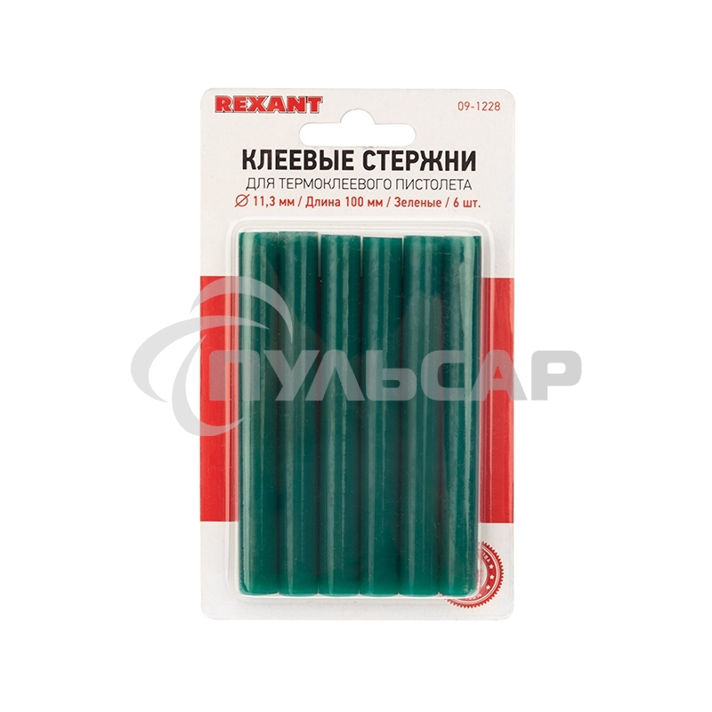 Клеевые стержни Rexant, Ø11 мм, 100 мм, зеленые, 6 шт., блистер