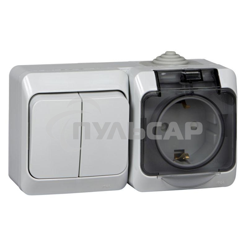 Блок ОП Этюд (2-кл. выкл. + евророз. защ. шторки) IP44 сер. SchE BPA16-242C