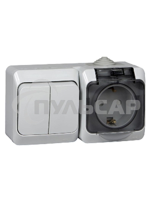 Блок ОП Этюд (2-кл. выкл. + евророз. защ. шторки) IP44 сер. SchE BPA16-242C