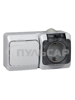 Блок ОП Этюд (1-кл. выкл. + евророз. защ. шторки) IP44 сер. SchE BPA16-241C