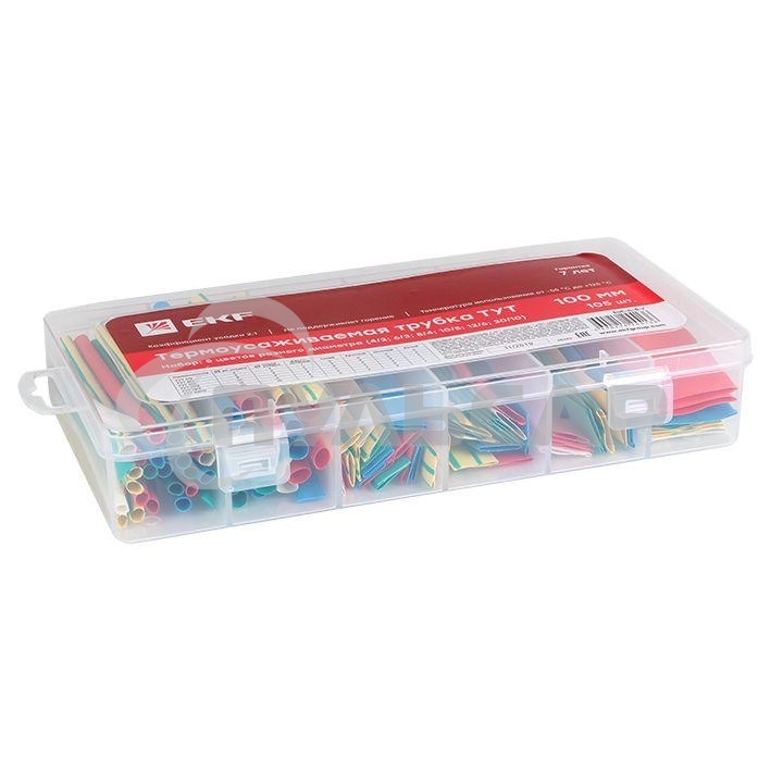 Набор ТУТ бокс: 5 цветов разного диаметра (4/2; 6/3; 8/4; 10/5; 12/6; 20/10) 100мм 105шт PROxima EKF tut-n-5-r