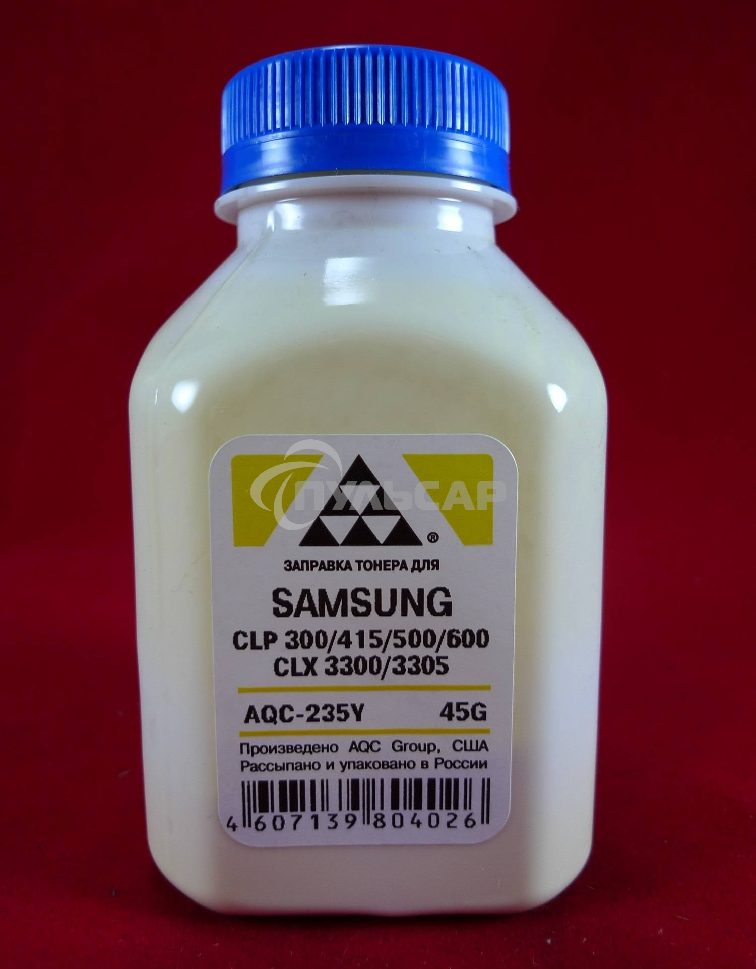 Тонер SAMSUNG CLP 300/315/320/325/360/415/500/510/600/610/660/CLX3300/3305 Yellow, (фл.45г.) AQC фас. Россия