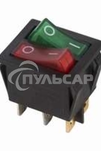 Выключатель клавишный Rexant 250V 15А (6с) ON-OFF красный/зеленый с подсветкой ДВОЙНОЙ