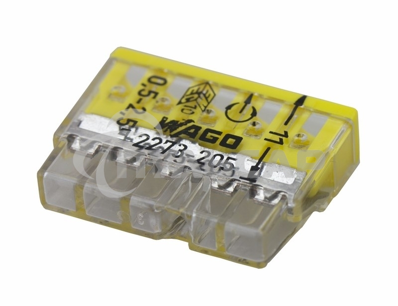 Клемма 5х(0.5-2.5мм) 5-х проводн. для распред. короб. (без п) WAGO 2273-205
