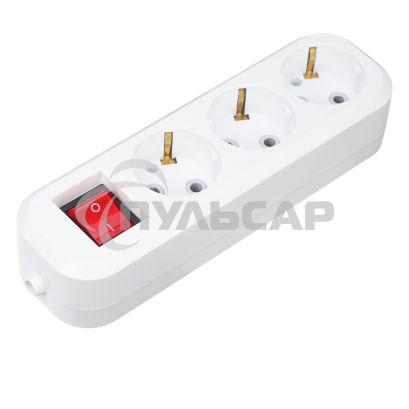 Колодка Rexant 3 гнезда с кнопкой c заземлением