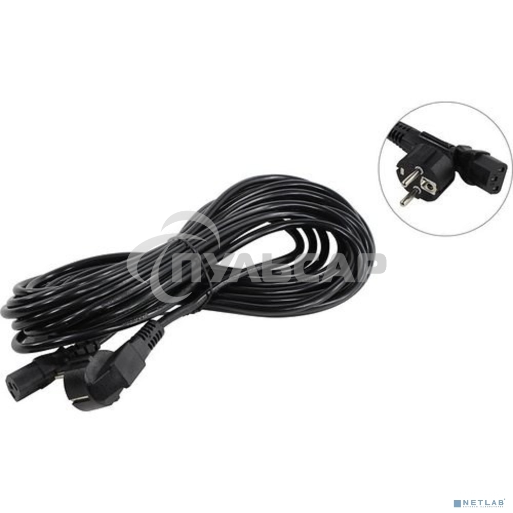 Кабель питания ExeGate Power PC-10P (Евровилка угловая Schuko->С13) VDE-250V-3*1.0-CU, 10A, 10м