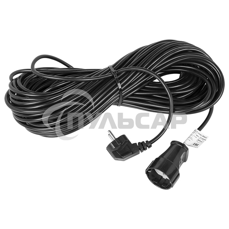 Удлинитель-шнур Rexant ПВС 3х0.75, 30 м, с/з, 6 А, 1300 Вт, IP44, черный (Сделано в России)