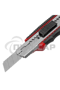 Нож Matrix, 18 мм, выдвижное лезвие, метал. направляющая, обрезиненная ручка, 5 лезвий