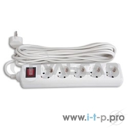 Сетевой удлинитель Buro BU-PS5.3/W 3м (5 розеток) белый (пакет ПЭ)