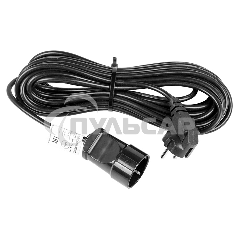 Удлинитель-шнур Rexant ПВС 3х0.75, 20 м, с/з, 6 А, 1300 Вт, IP44, черный (Сделано в России)