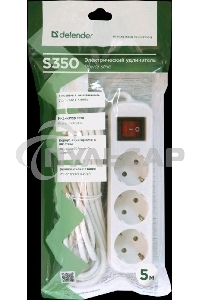 Удлинитель Defender S350 белый 5.0 м, 3 розетки 
