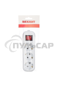 Колодка Rexant 3 гнезда с кнопкой c заземлением