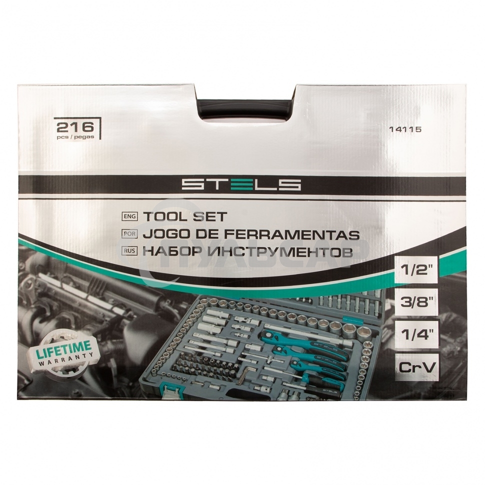 Набор инструментов STELS 141151/4'' 3/8'' 1/2'' cr-v s2 усиленный кейс 216предм.