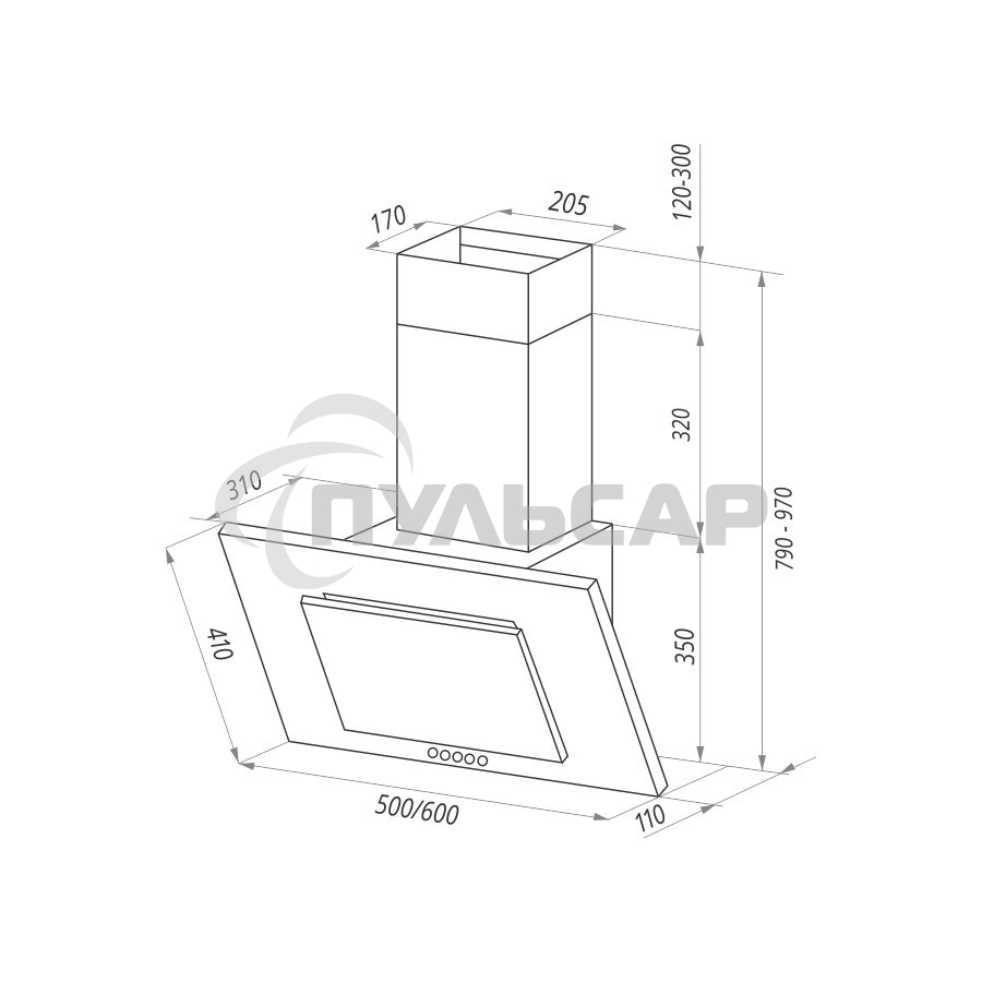 Вытяжка наклонная Maunfeld Tower C 60 черный, 60 см, 650 куб. м/ч, 51 дБ
