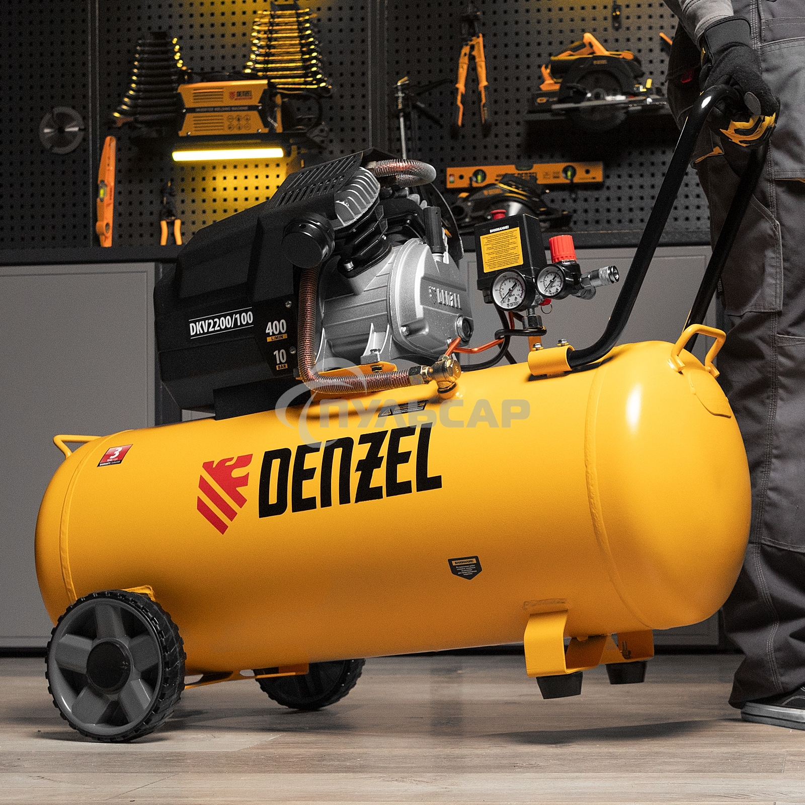 Компрессор Denzel воздушный DKV2200/100,Х-PRO 2.2 кВт, 400 л/мин, 100л 58079