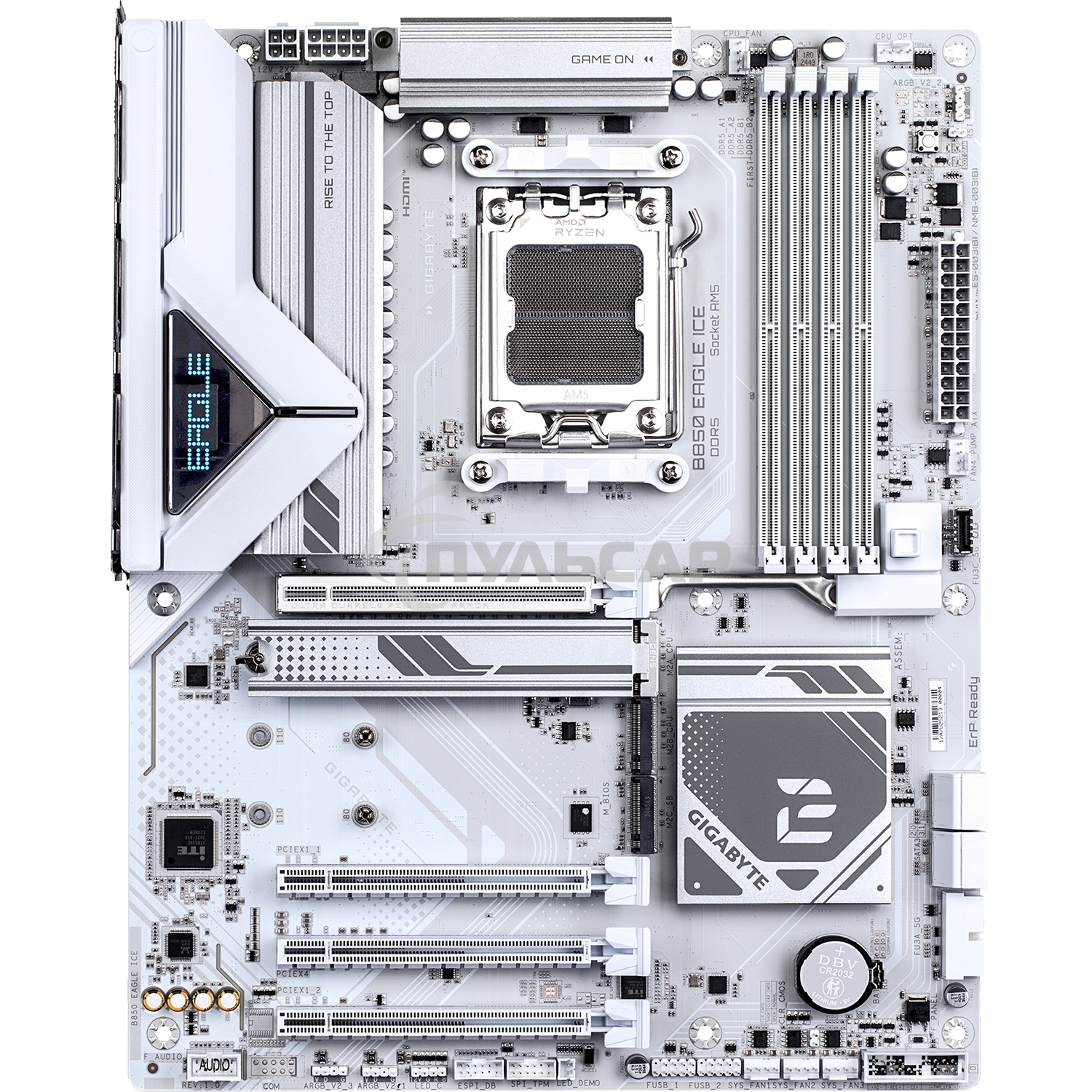 Материнская плата Gigabyte B850 EAGLE ICE, AM5, AMD B850, 4xDDR5, 4xSATA, 3xM.2, 1xPCIe 5.0 x16, 1xPCIe 4.0 x4, 2xPCIe 3.0 x1, 1xDP (v1.4), 1xHDMI (v2.1), 1x2.5Gb LAN, 2xUSB-A 10Gbps, 2xUSB-A 5Gbps, 6xUSB-A 2.0, 1xUSB-C 5Gbps, 3x3.5 мм, 7.1, ATX