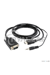 Кабель HDMI->VGA Cablexpert A-HDMI-VGA-03-10, 19M/15M + 3.5Jack, медь, позол.разъемы, 3м, черный, пакет