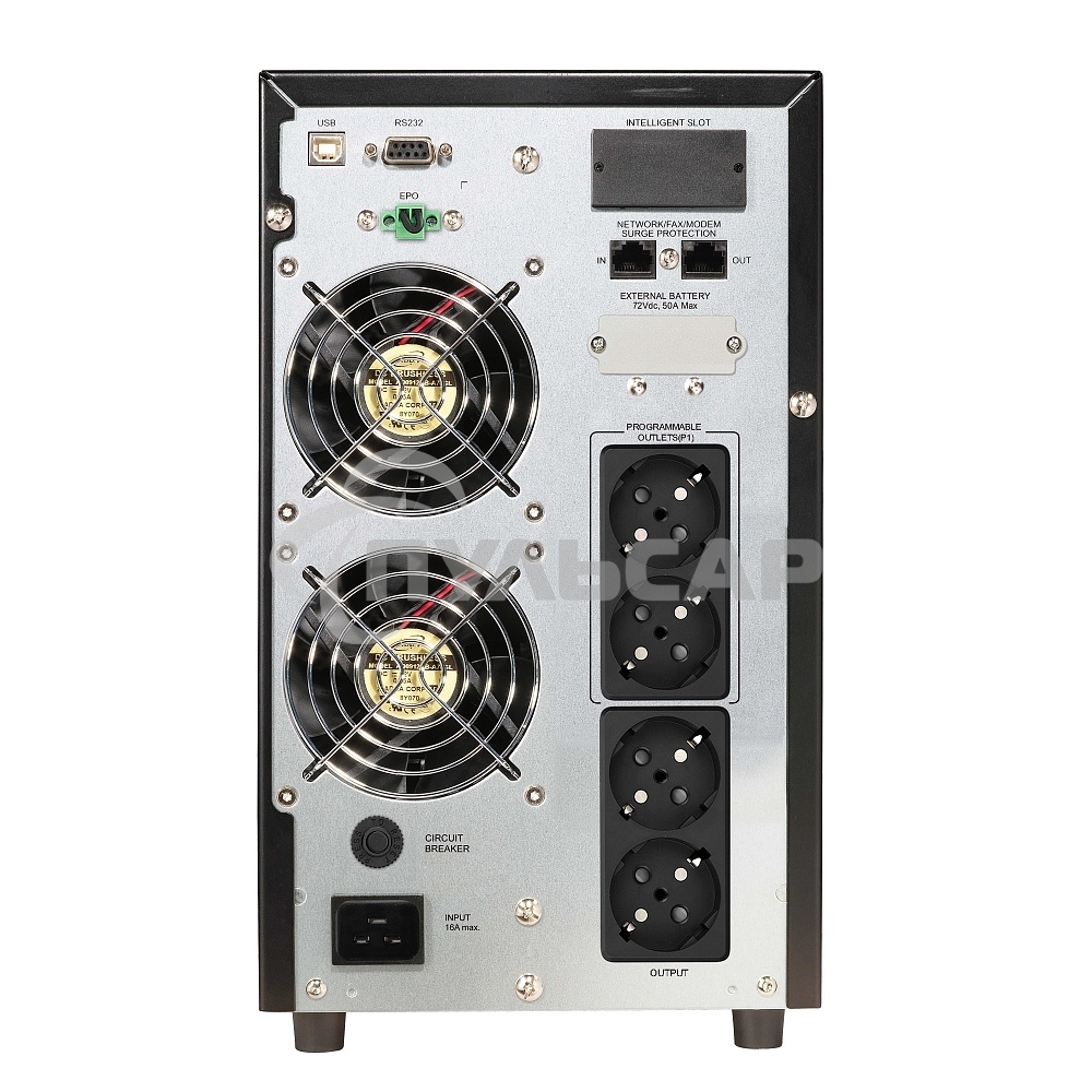 Источник бесперебойного питания CROWN On-Line CMUOA-350-3K EURO 3000VA/2700W, корпус металл, TOWER, АКБ 6*12V/9AH, PF-0.9, AVR 110-300V, порт RJ-11/45+USB/RS-232, EPO, розетки 4*EURO, входной кабель 2 м, вентилятор охлаждения, автомат, слот для SNMP, порт