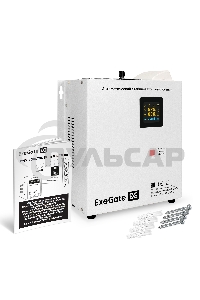 Стабилизатор напряжения настенный ExeGate Master AV-15000 (15000ВА, вход 140-260В, цветной дисплей, выход 220В±8%, КПД 98%, 5 уровней защиты, задержка, усиленный метал.корпус, 1*Schuko+клем.колодка, RTL)