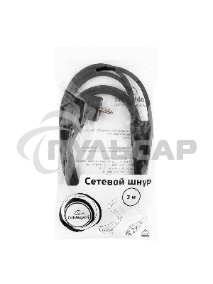 Кабель питания Cablexpert PC-186-VDE-3M, 3м, Schuko- C13, VDE, 10А, Сечение провода: 0,75 мм2, черный, с заземлением