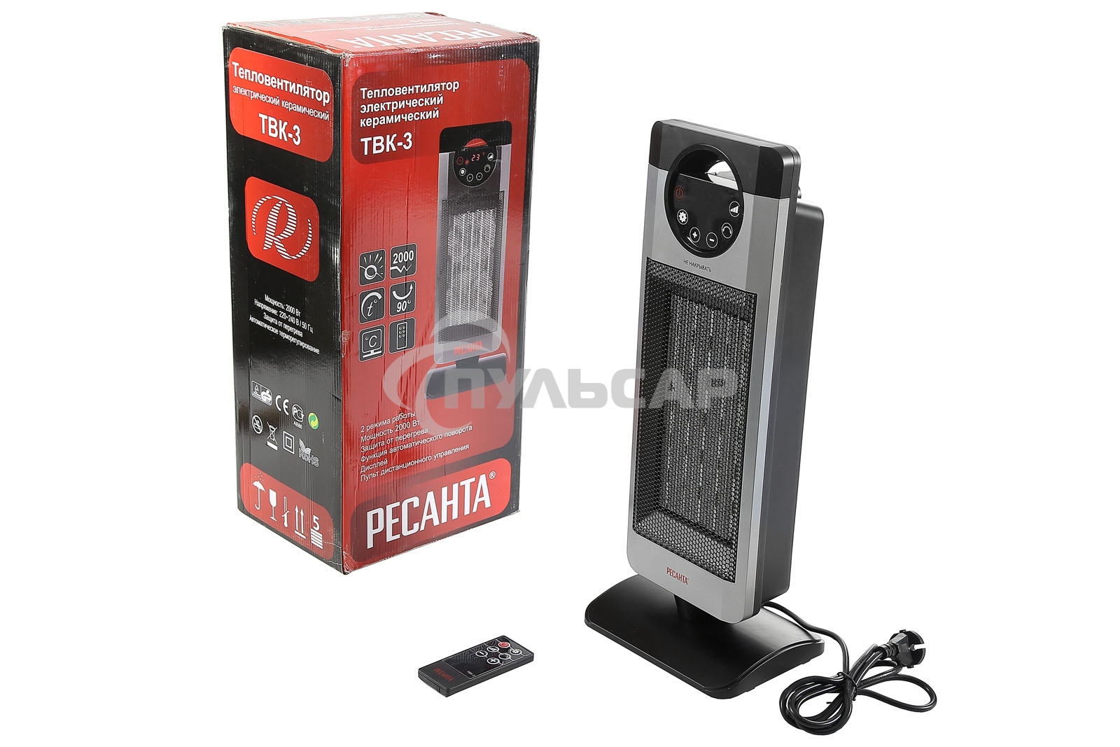 Тепловентилятор Ресанта ТВК-3, серый, 2000 Вт, 20 м2, термостат 67/2/5