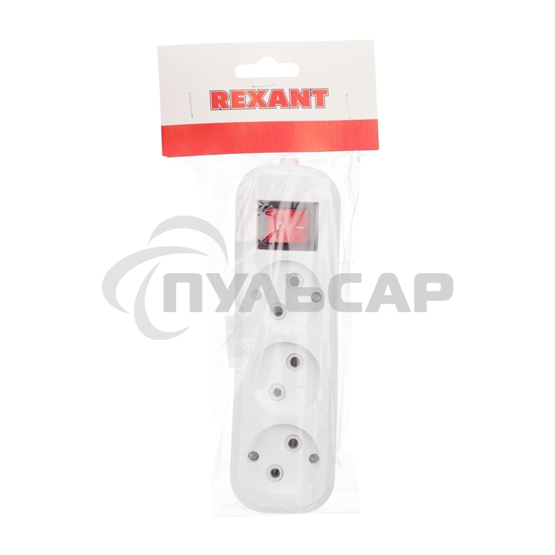 Колодка Rexant 3 гнезда с кнопкой без заземления